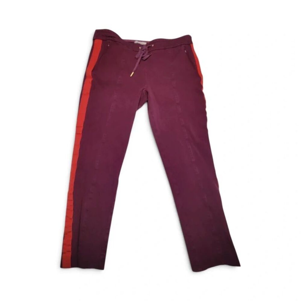Anthropologie The Essential Slim Pants Womens Size 10 Burgundy Red Side Stripe